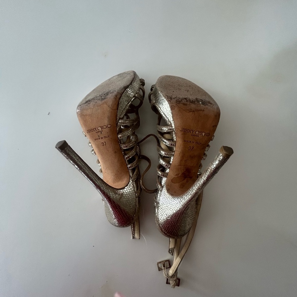 Jimmy Choo Shimmering Gold Metallic python Strappy Heels w/dust bag - Picture 10 of 10